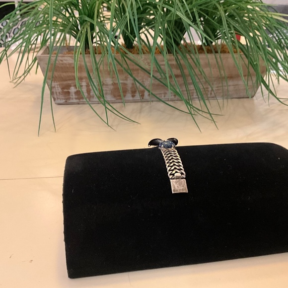 Vintage Sterling silver Hecho En Mexico Beautiful  Flower/Blue Stone Bracelet - Picture 3 of 4